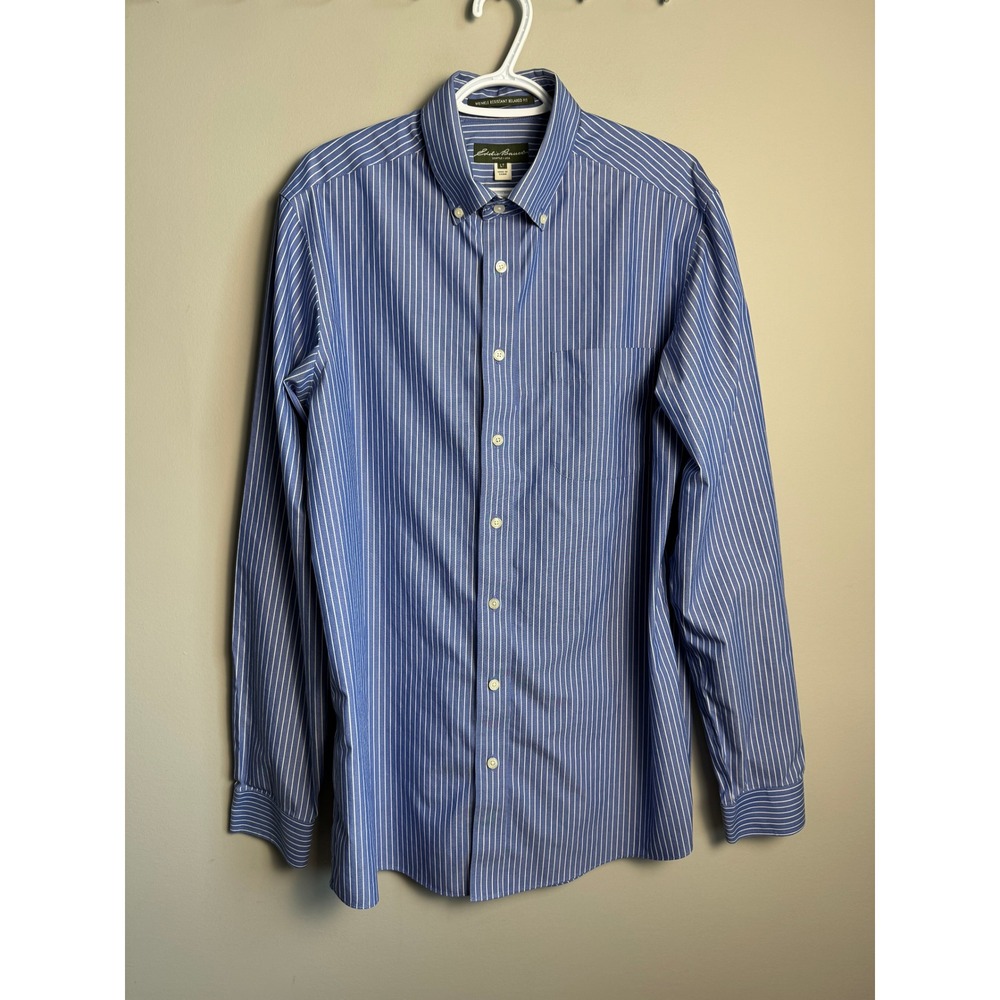 Eddie Bauer Mens Purple Striped Shirt LT Long Sleeve Wrinkle Resistant Classic